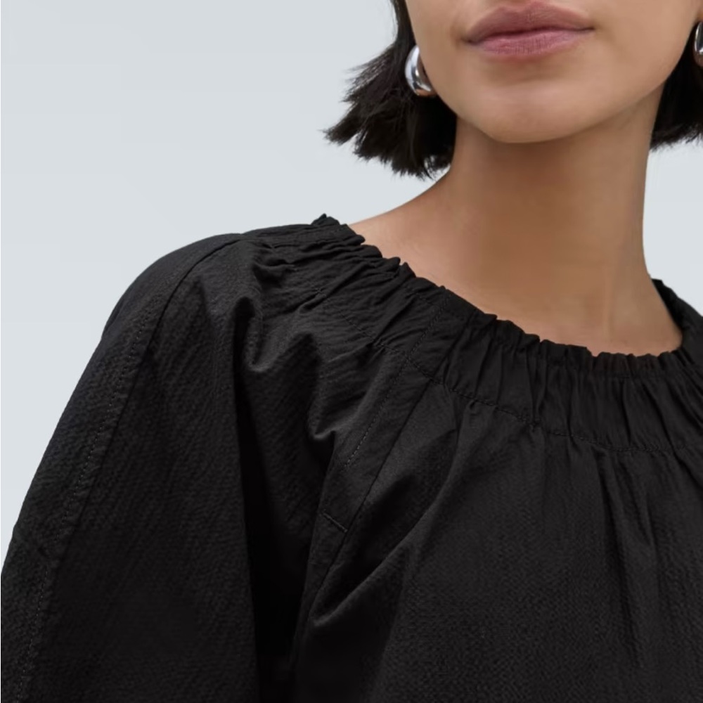 Everlane Black Gathered Neck Short-Sleeve Blouse - Picture 12 of 12